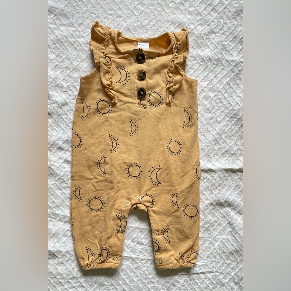 Petit Lem Baby Girl 3 Months PL Baby Brown Sun & Moon Print One Piece Romper